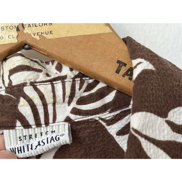 y2k White Stag short sleeve brown white tropical womens shirt button M - Picture 2 of 6